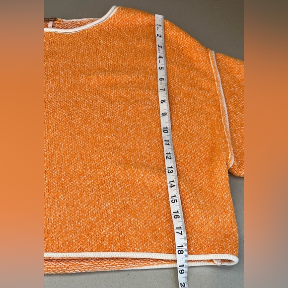 Free People Bardot Cropped Orange Textured Knit Boat Neck Long Sleeve Sweater XS - Picture 7 of 10